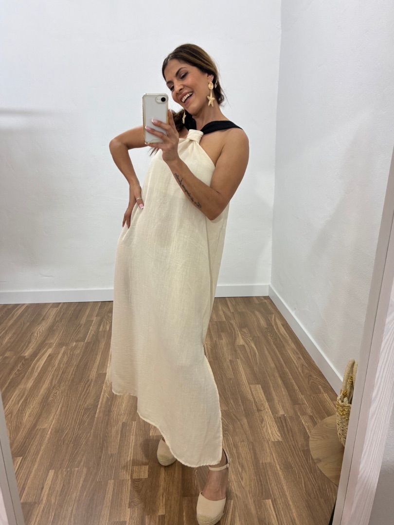 Vestido bicolor Duna beige